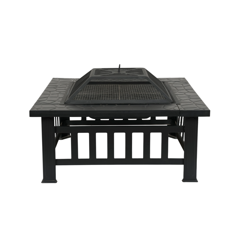 طاولة شواء الفحم في فناء الحديقة، غطاء كامل، شبكة، حفرة نار خارجية